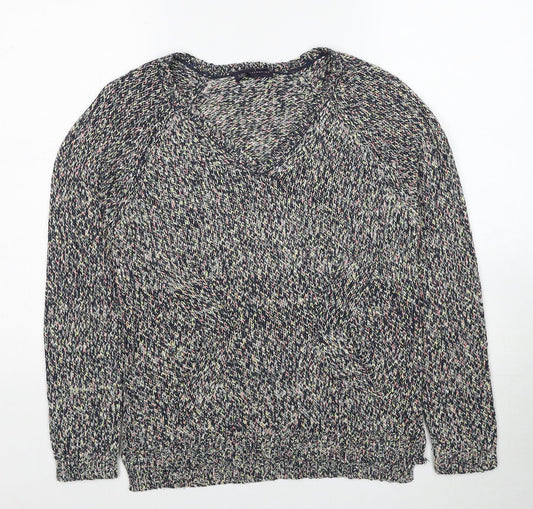 Marks and Spencer Womens Multicoloured V-Neck Acrylic Pullover Jumper Size 8