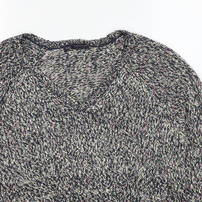 Marks & Spencer Womens Multicoloured V-Neck Acrylic Pullover Jumper Size 8