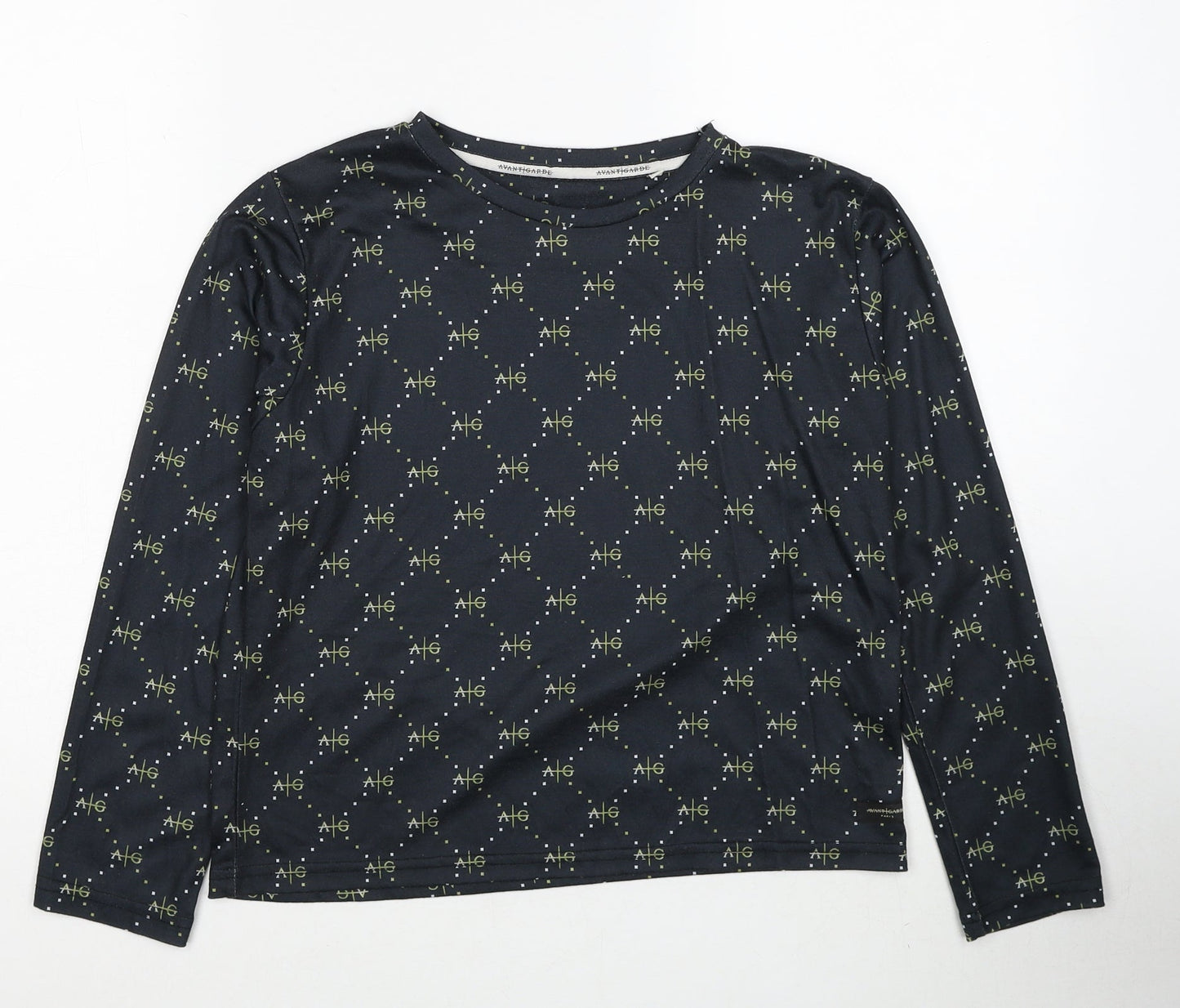 Avant Garde Boys Black Geometric Polyester Basic T-Shirt Size 14-15 Years Round Neck Pullover