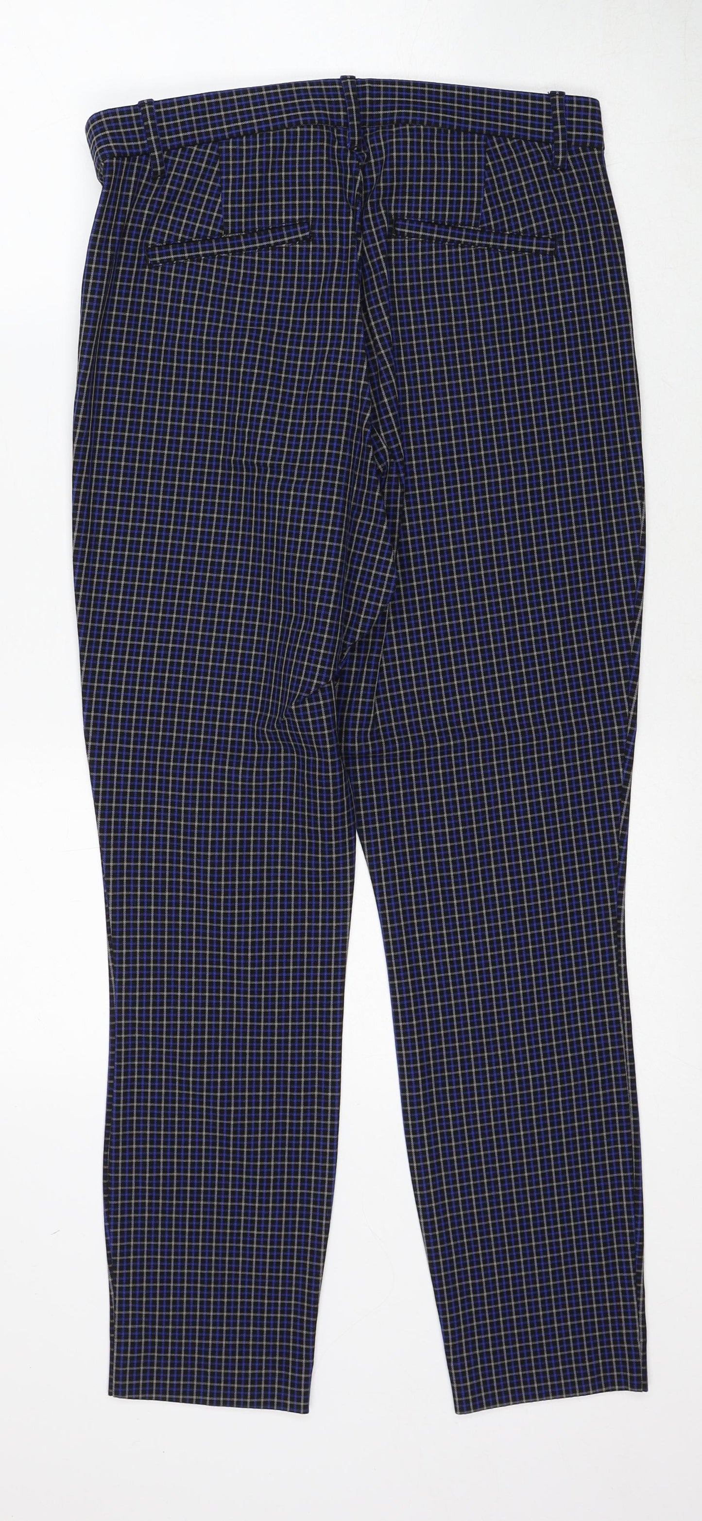 Gap Womens Blue Plaid Cotton Trousers Size 8 Slim Zip