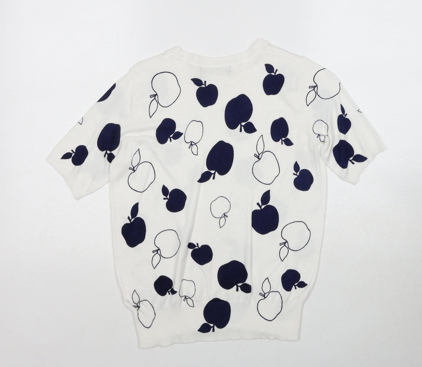 Marks and Spencer Womens White Round Neck Geometric Viscose Pullover Jumper Size 8 - Apple Print