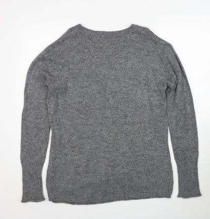 H&M Womens Grey Round Neck Acetate Pullover Jumper Size M