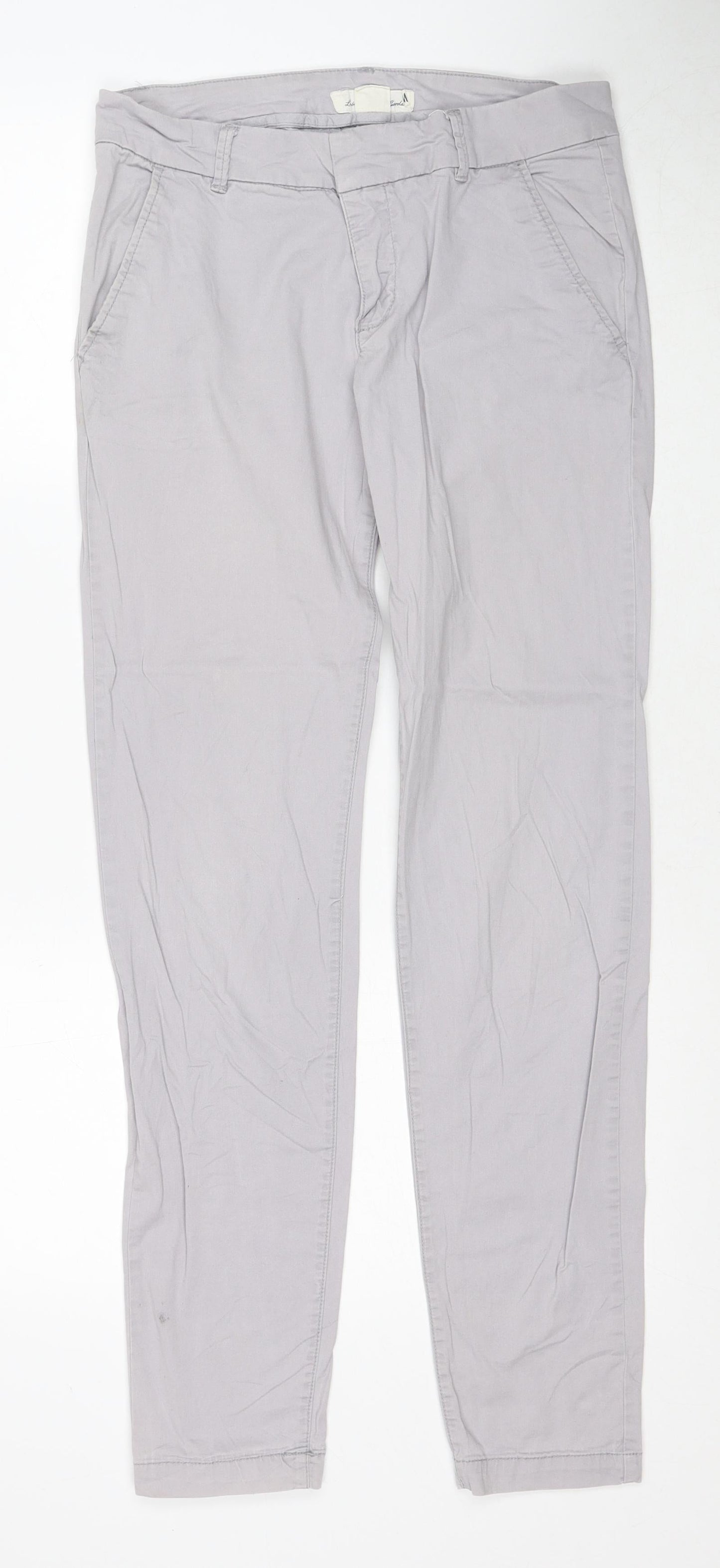 H&M Womens Grey Cotton Chino Trousers Size 8 Regular Zip