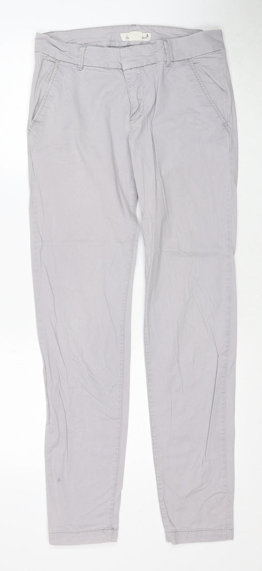 H&M Womens Grey Cotton Chino Trousers Size 8 Regular Zip