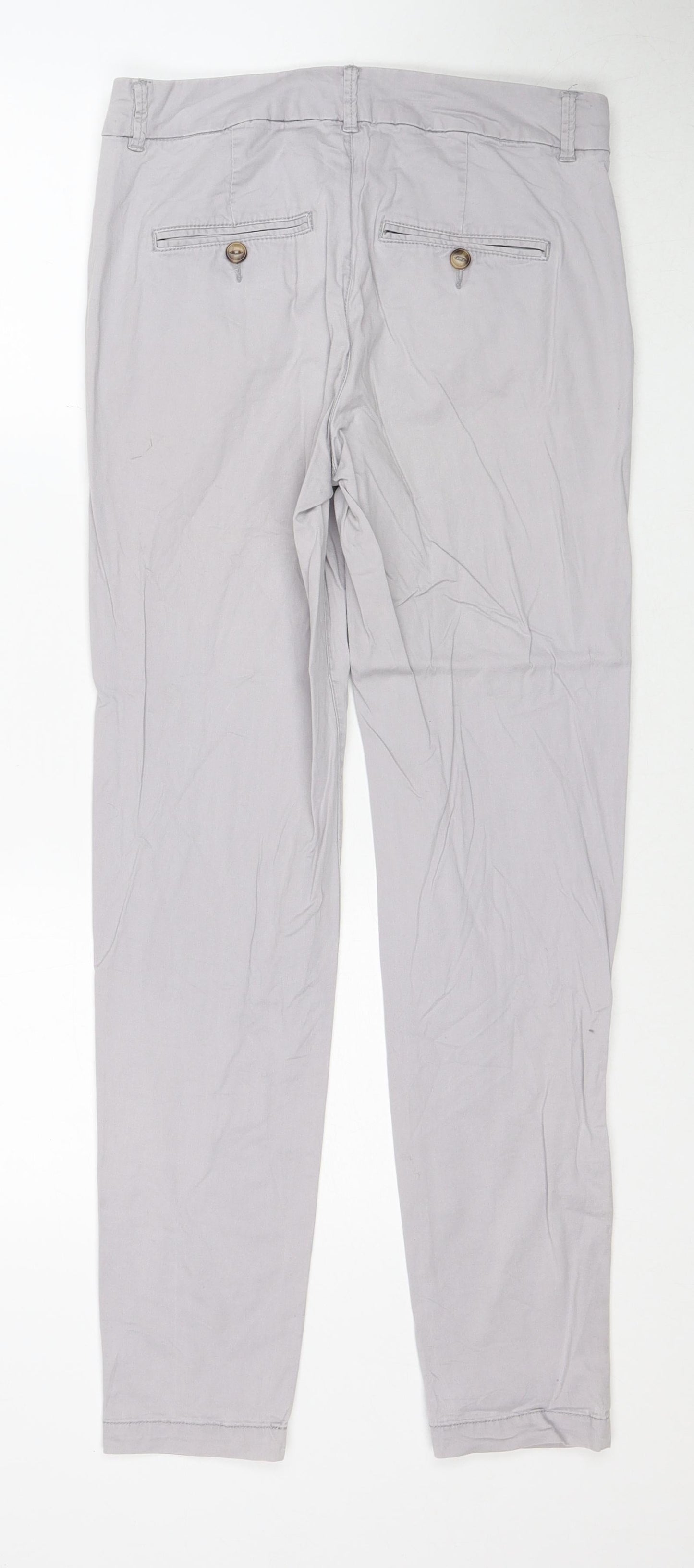 H&M Womens Grey Cotton Chino Trousers Size 8 Regular Zip
