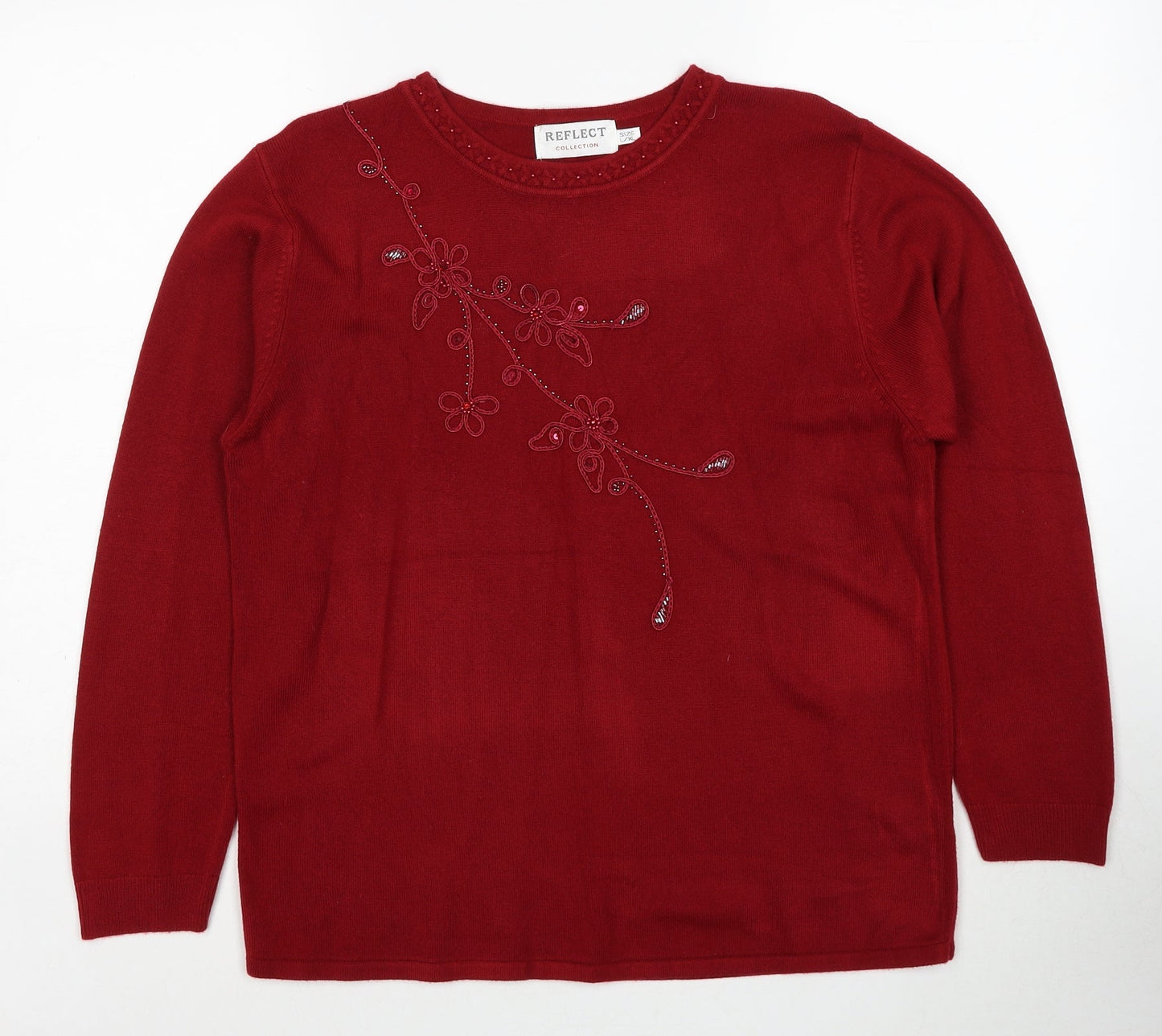 Reflect Womens Red Round Neck Acrylic Pullover Jumper Size L - Size L/XL