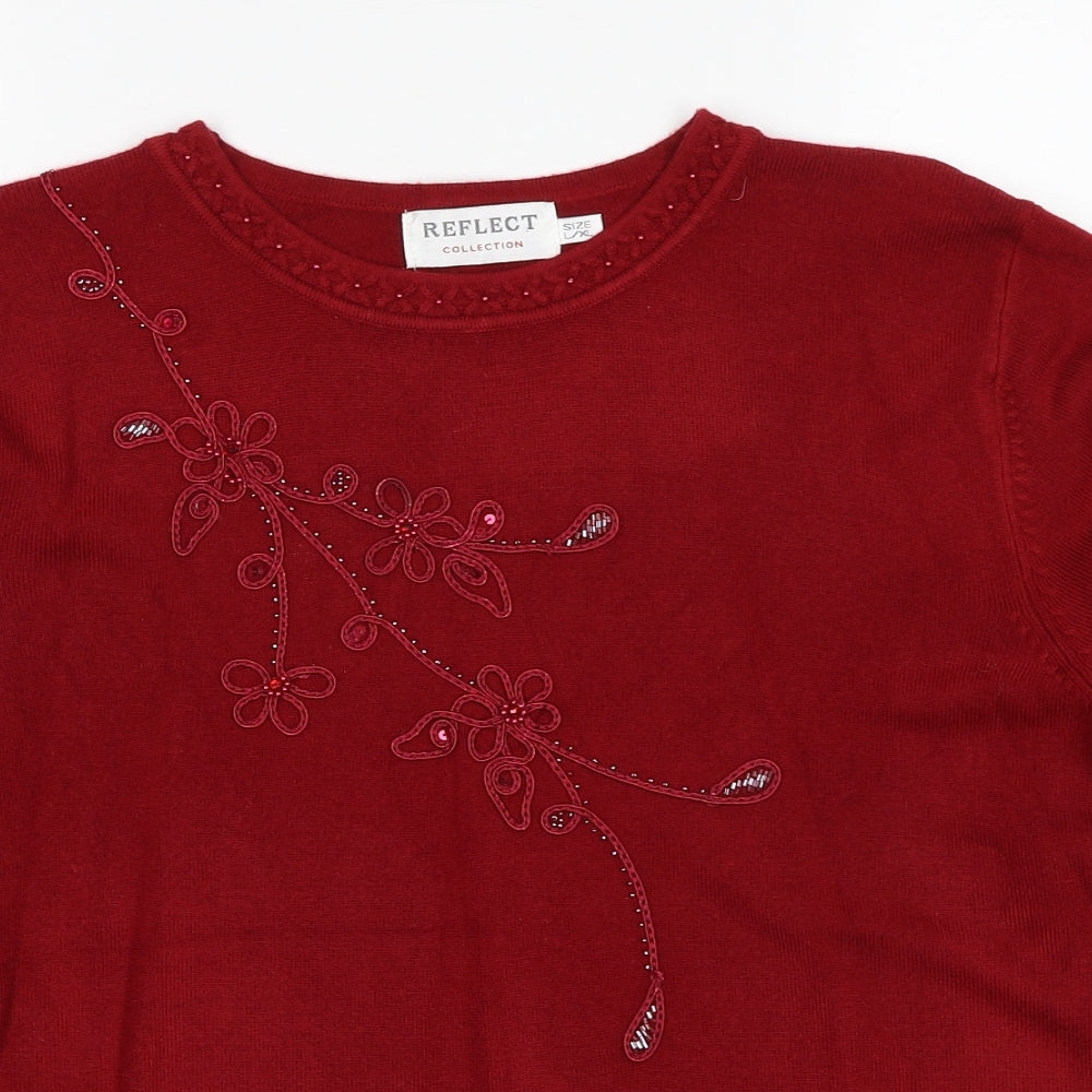Reflect Womens Red Round Neck Acrylic Pullover Jumper Size L - Size L/XL