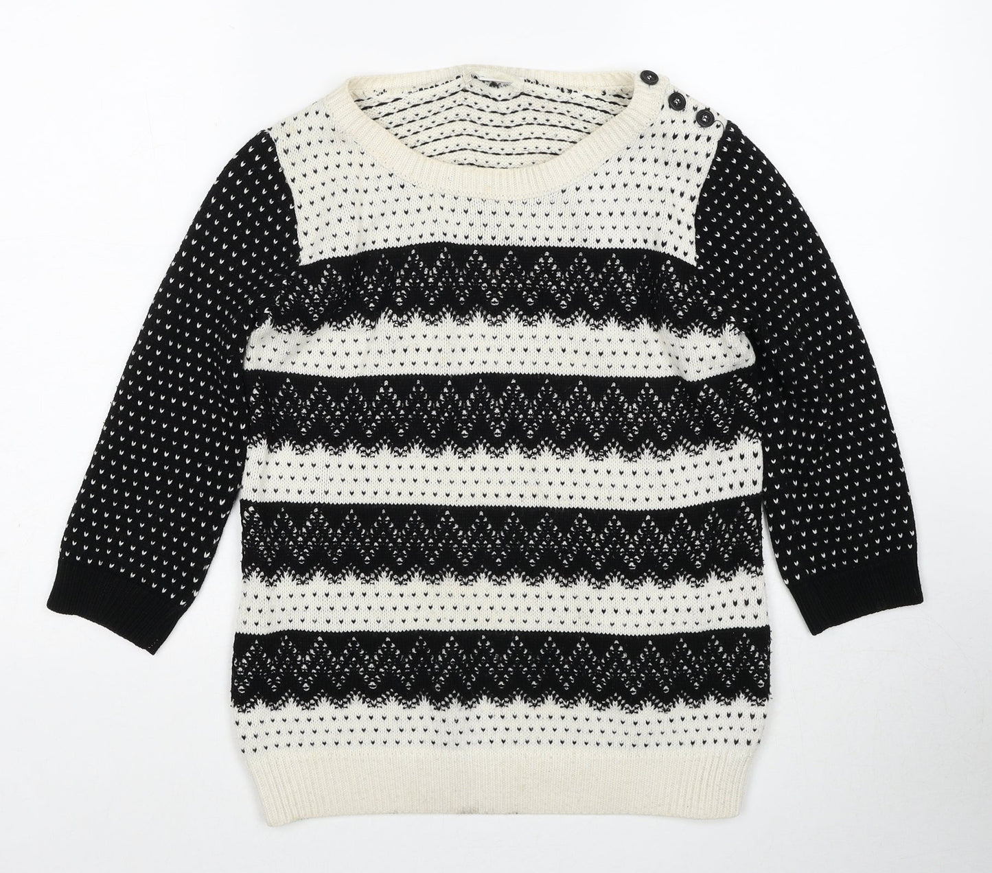 Cooperative Womens White Round Neck Geometric Acrylic Pullover Jumper Size S