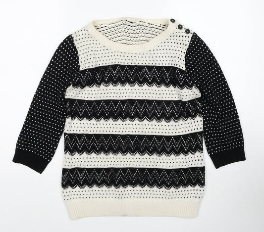 Cooperative Womens White Round Neck Geometric Acrylic Pullover Jumper Size S