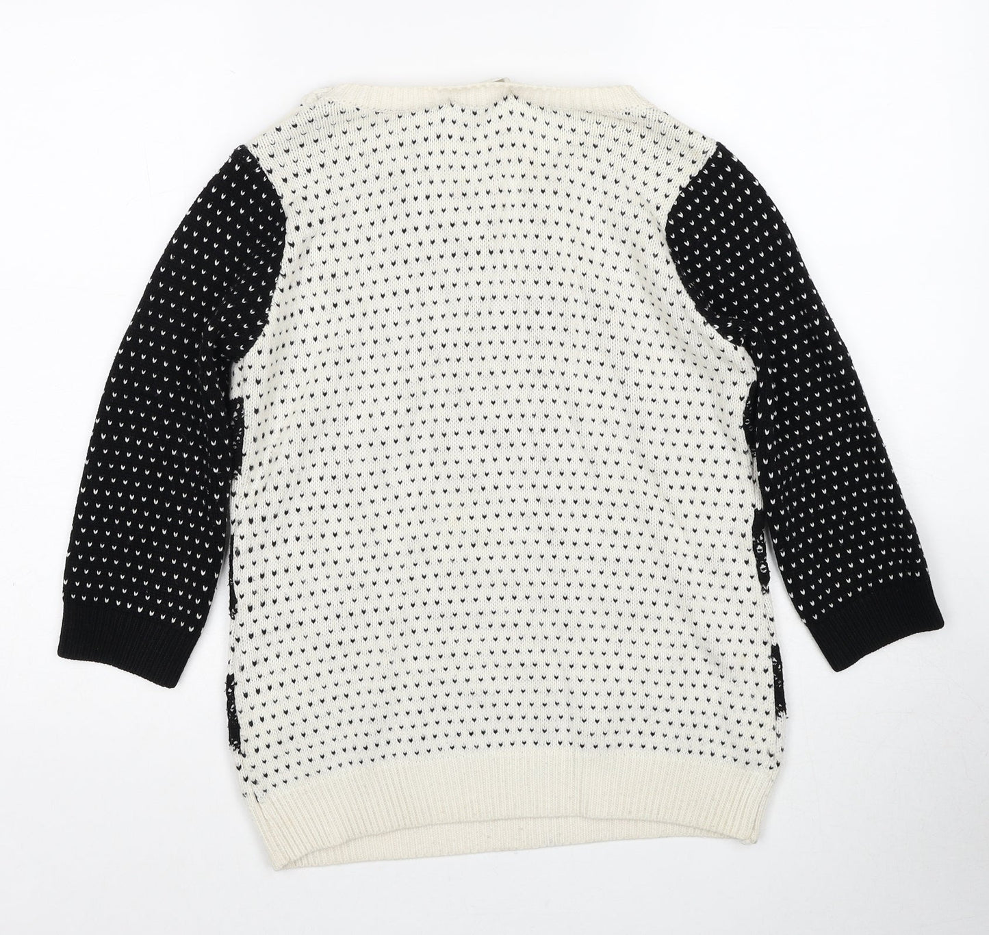 Cooperative Womens White Round Neck Geometric Acrylic Pullover Jumper Size S