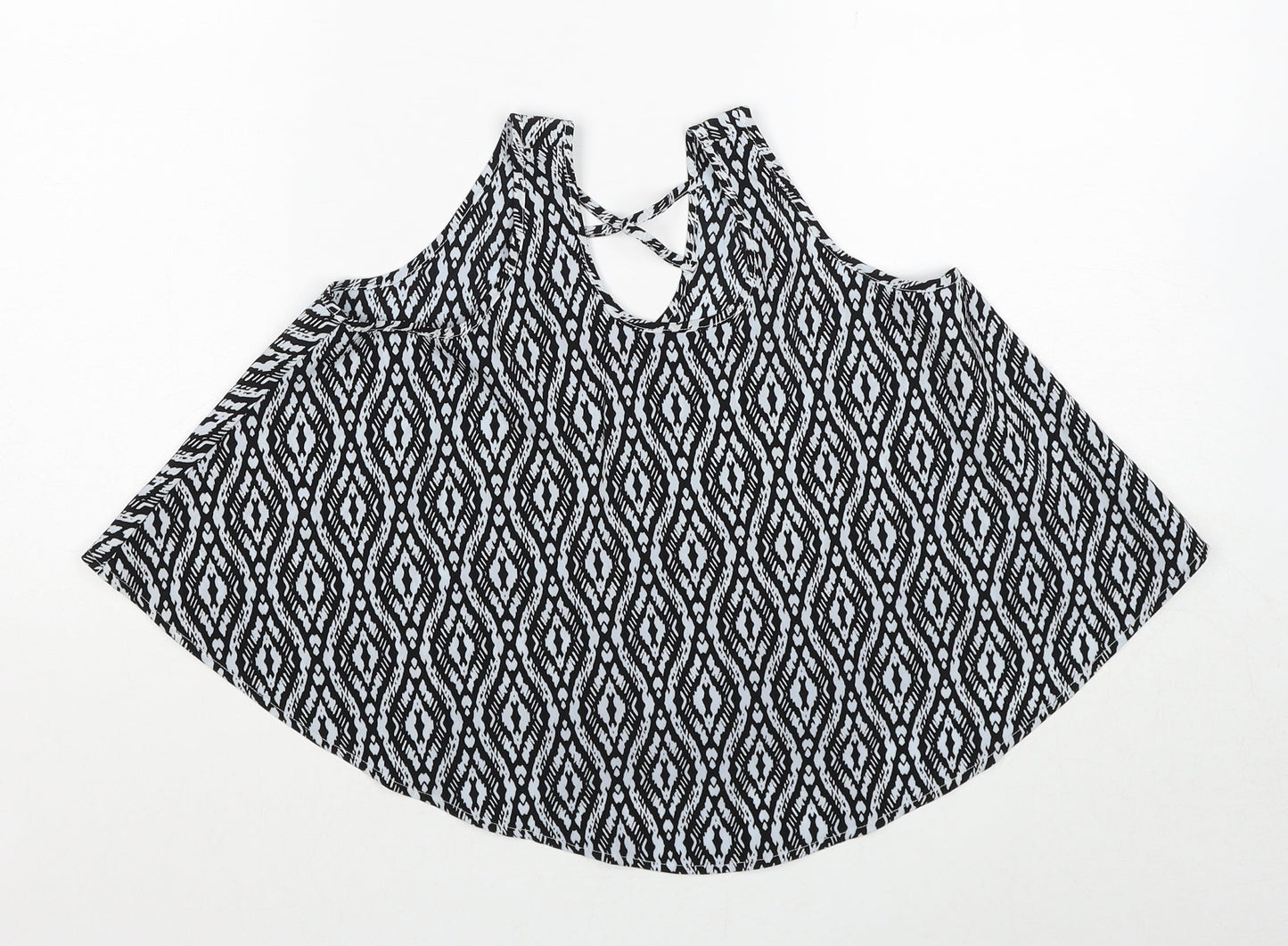 Young Dimension Girls Black Geometric Polyester Basic Tank Size 9-10 Years Round Neck Pullover