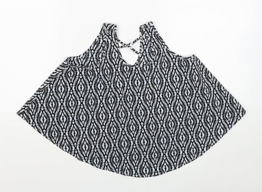 Young Dimension Girls Black Geometric Polyester Basic Tank Size 9-10 Years Round Neck Pullover