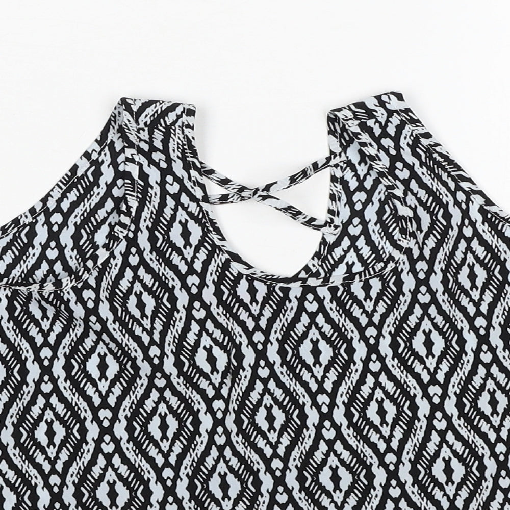 Young Dimension Girls Black Geometric Polyester Basic Tank Size 9-10 Years Round Neck Pullover