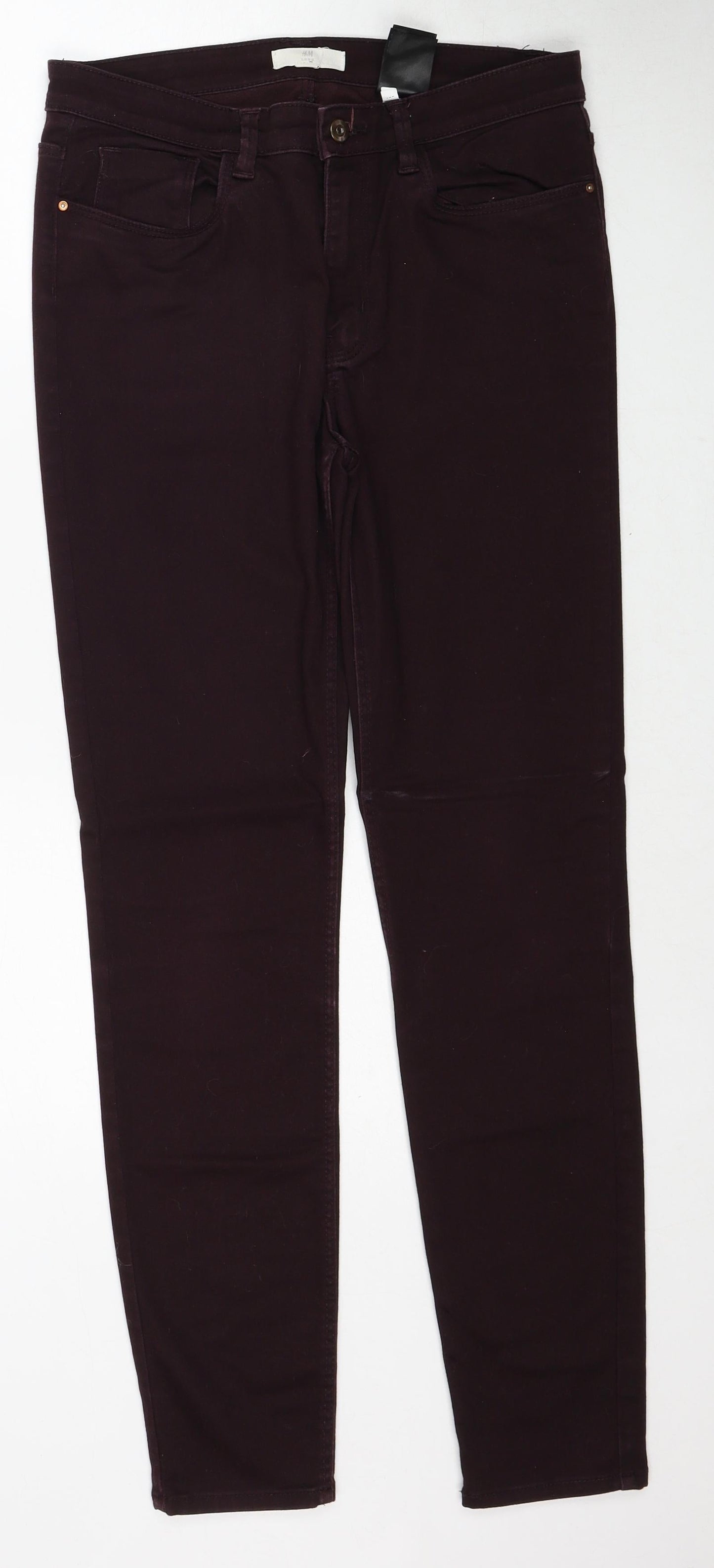 H&M Womens Red Cotton Skinny Jeans Size 12 Regular Zip
