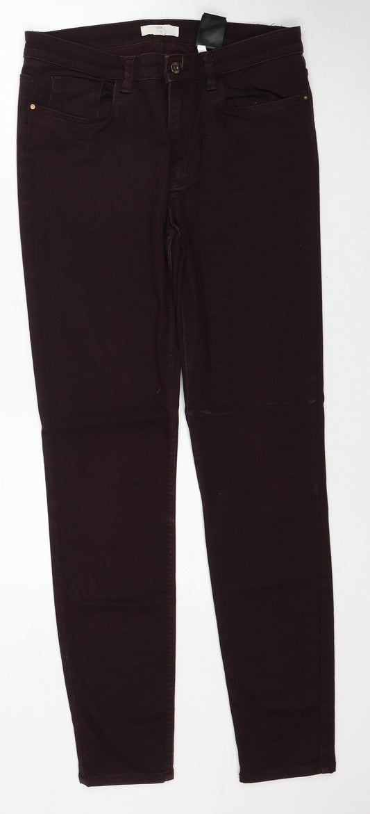 H&M Womens Red Cotton Skinny Jeans Size 12 Regular Zip