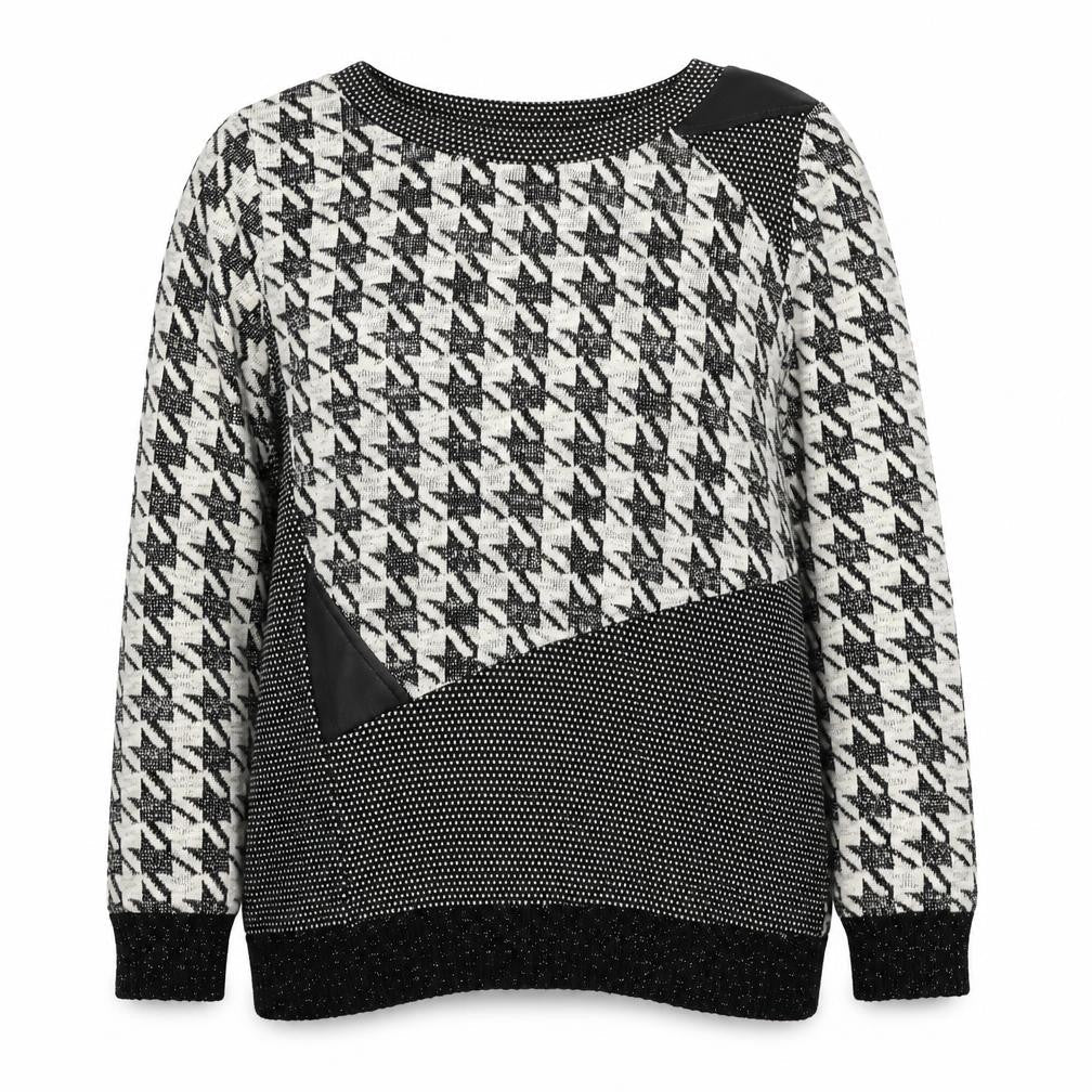 Paz Torras Womens Black Round Neck Geometric Polyester Pullover Jumper Size 12