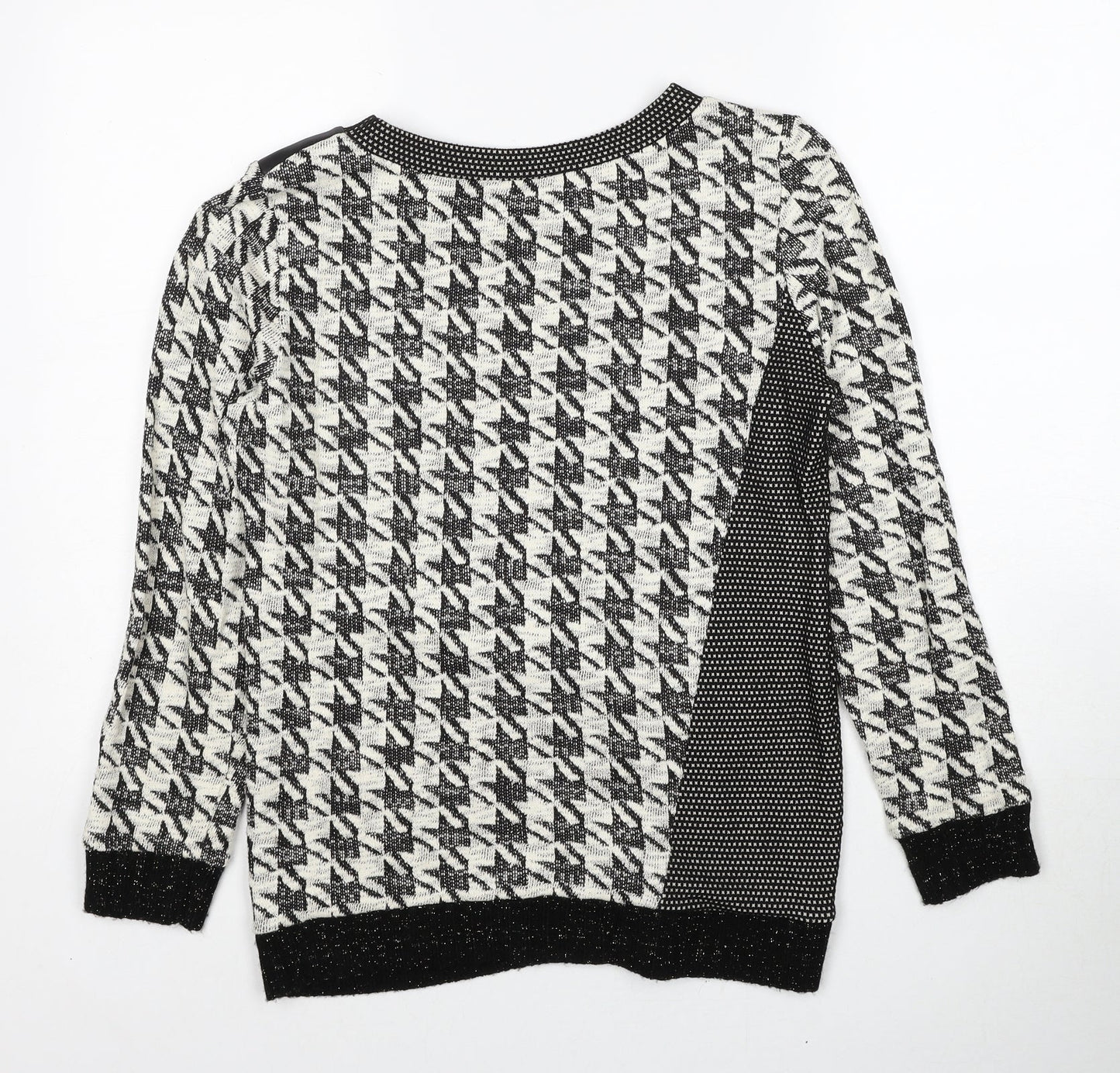 Paz Torras Womens Black Round Neck Geometric Polyester Pullover Jumper Size 12