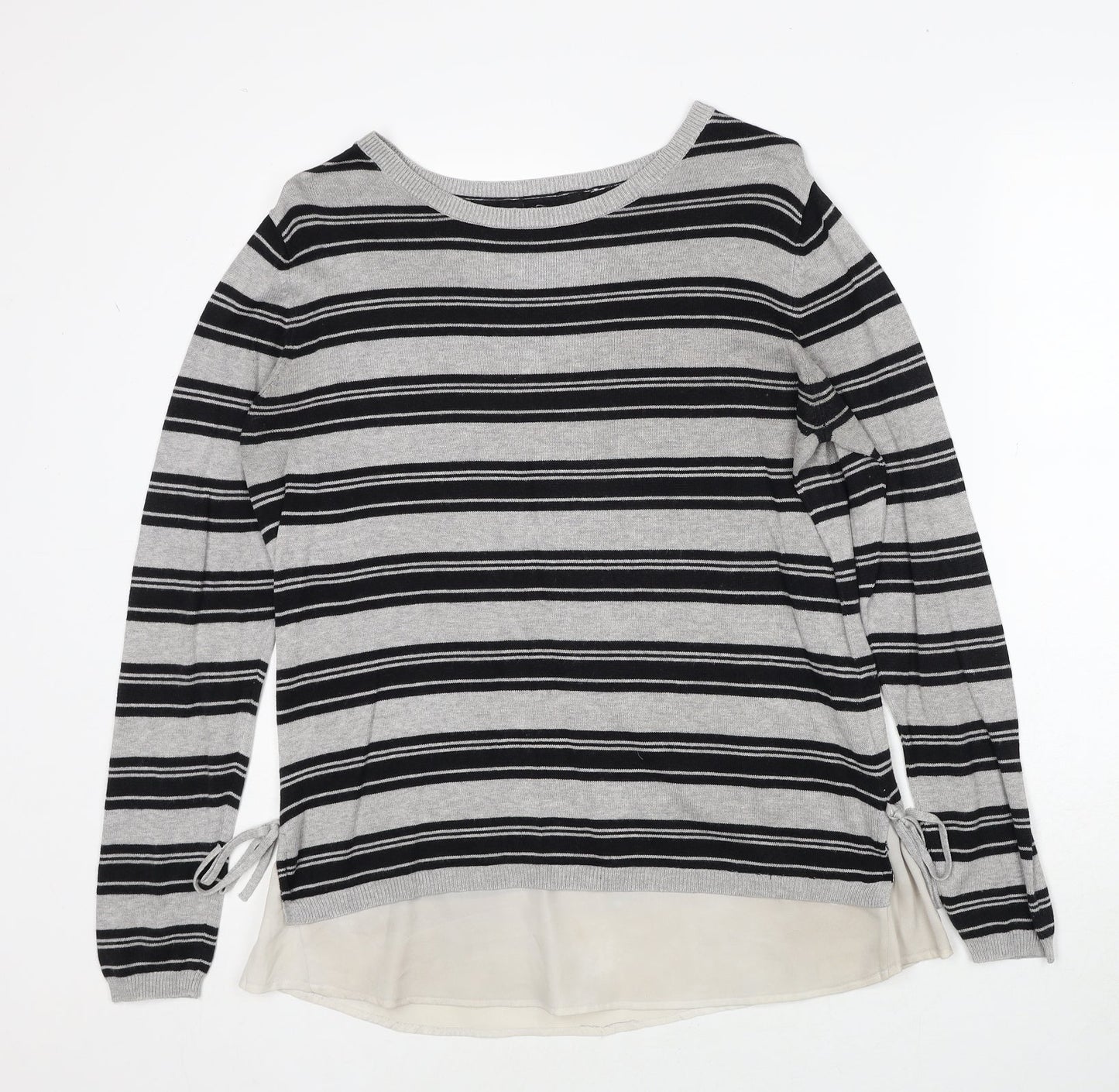 Dorothy Perkins Womens Grey Round Neck Striped Viscose Pullover Jumper Size 14