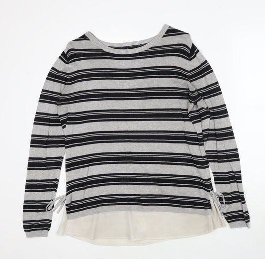 Dorothy Perkins Womens Grey Round Neck Striped Viscose Pullover Jumper Size 14