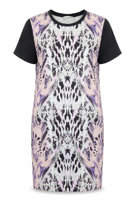 Miss Selfridge Womens Multicoloured Geometric Polyester T-Shirt Dress Size 10 Round Neck Pullover