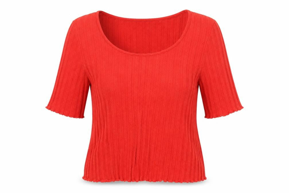 Topshop Womens Red Polyester Basic T-Shirt Size 12 Round Neck
