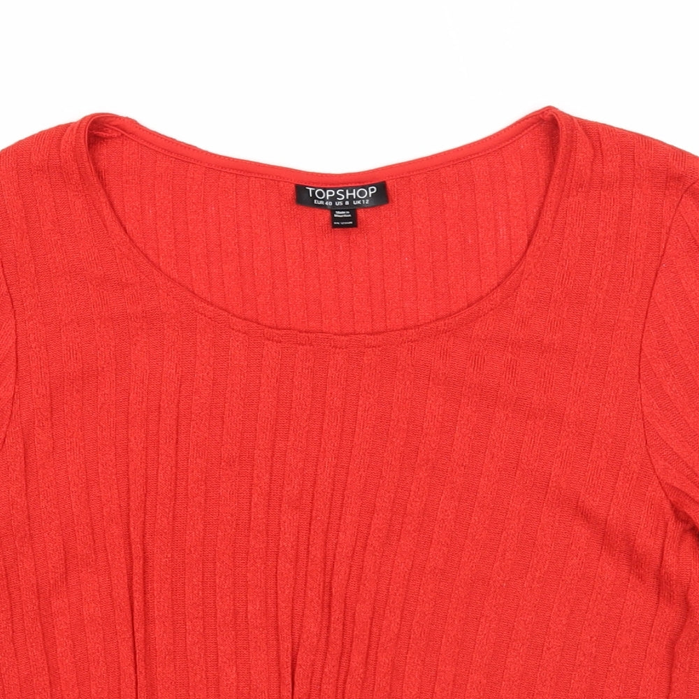 Topshop Womens Red Polyester Basic T-Shirt Size 12 Round Neck