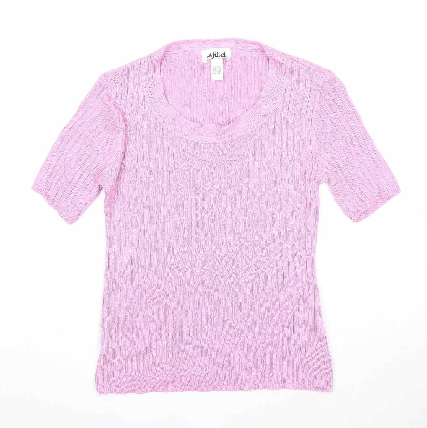 Afibel Womens Pink Scoop Neck Acrylic Pullover Jumper Size 14 - Ribbed