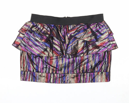 River Island Womens Multicoloured Geometric Polyester Mini Skirt Size 8 Zip