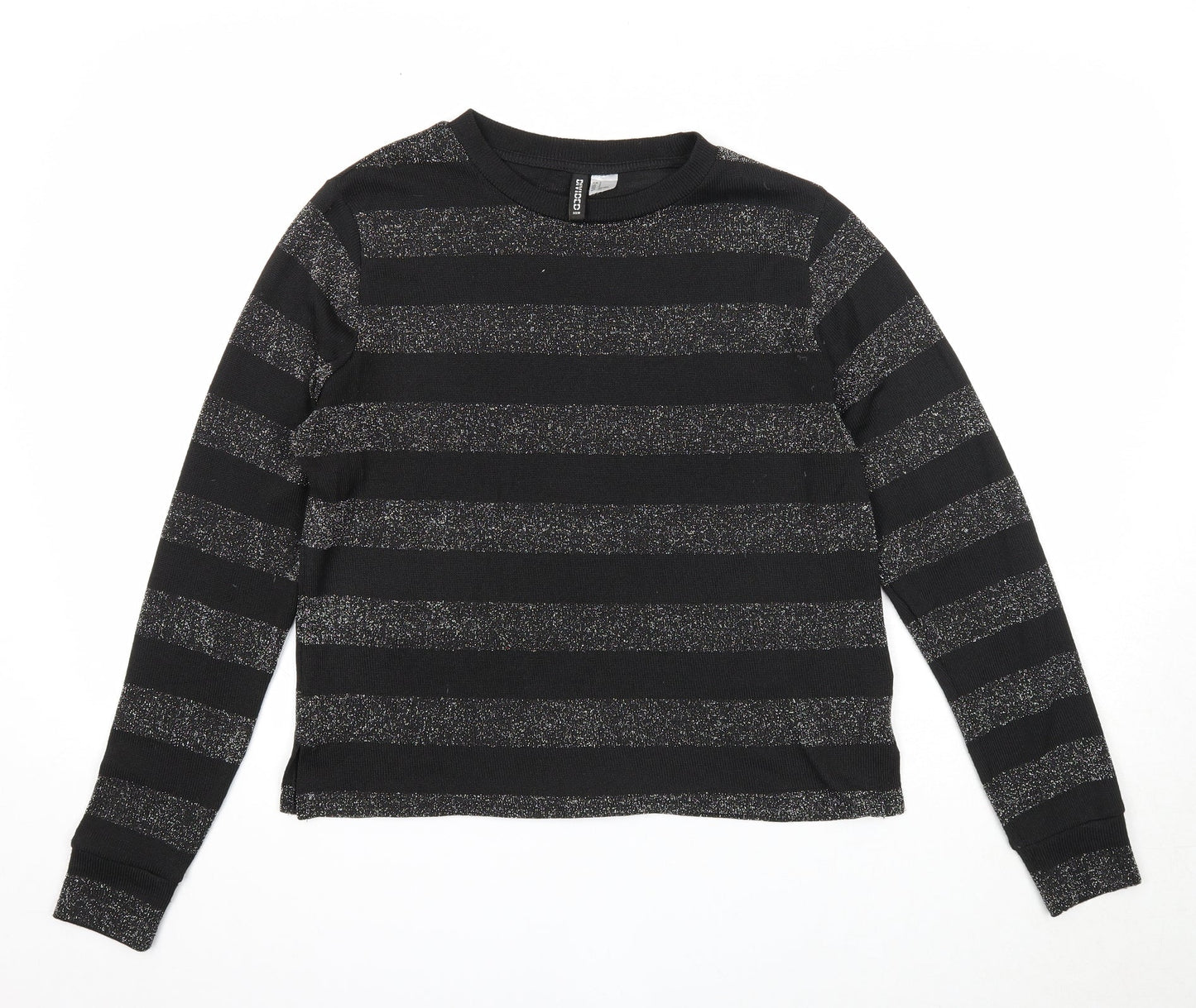 Divided Womens Black Round Neck Striped Polyester Pullover Jumper Size S