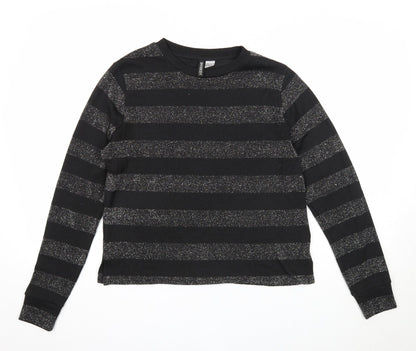 Divided Womens Black Round Neck Striped Polyester Pullover Jumper Size S