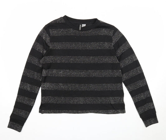 Divided Womens Black Round Neck Striped Polyester Pullover Jumper Size S