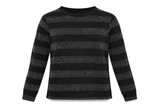 Divided Womens Black Round Neck Striped Polyester Pullover Jumper Size S