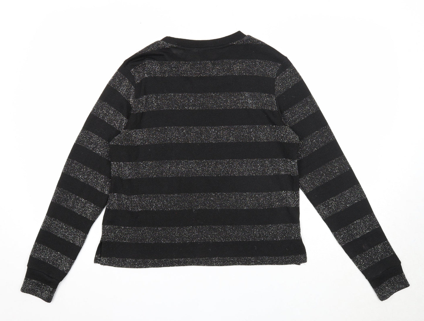 Divided Womens Black Round Neck Striped Polyester Pullover Jumper Size S