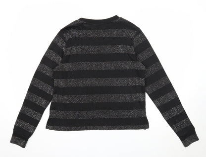 Divided Womens Black Round Neck Striped Polyester Pullover Jumper Size S