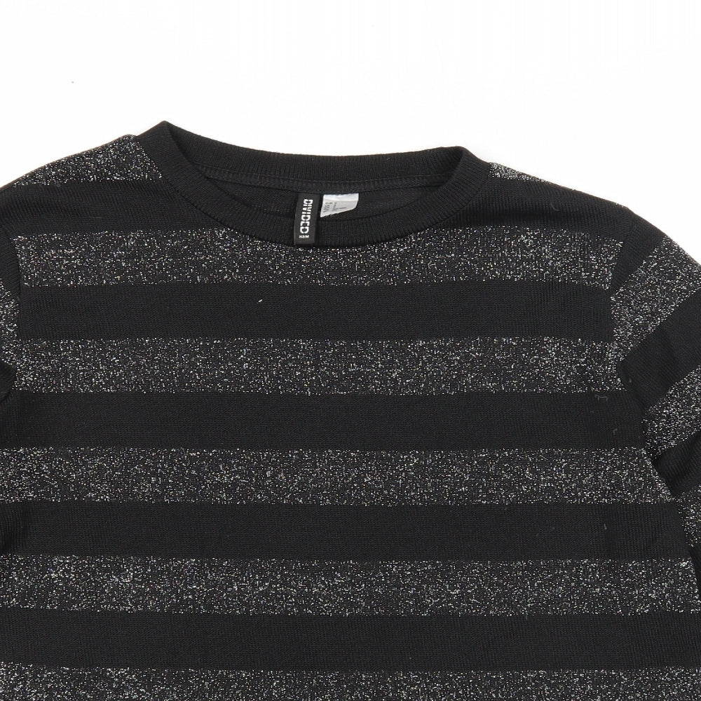 Divided Womens Black Round Neck Striped Polyester Pullover Jumper Size S