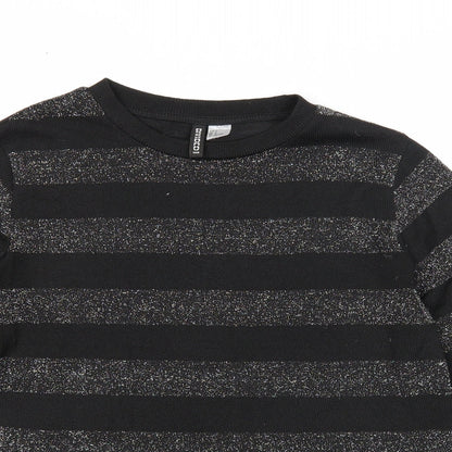 Divided Womens Black Round Neck Striped Polyester Pullover Jumper Size S