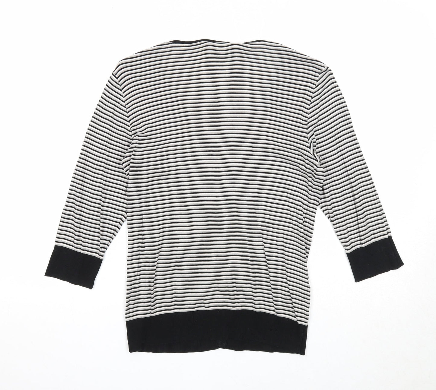 Planet Womens Black Scoop Neck Striped Cotton Cardigan Jumper Size M
