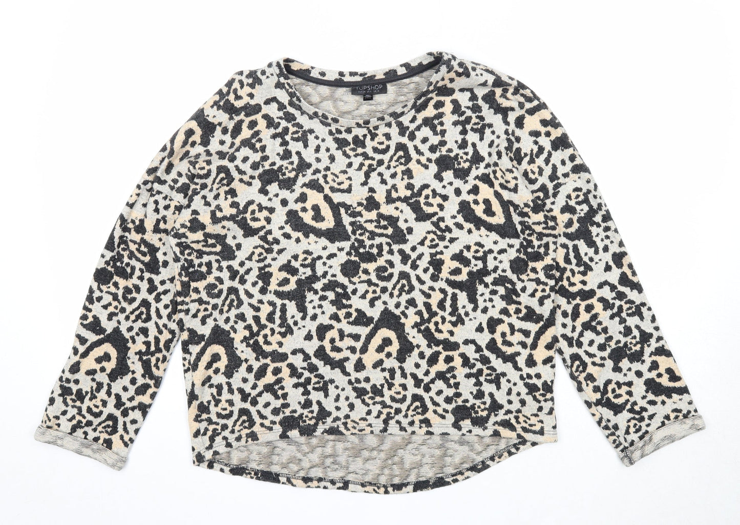 Topshop Womens Multicoloured Round Neck Animal Print Cotton Pullover Jumper Size 10 - Leopard Pattern