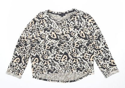 Topshop Womens Multicoloured Round Neck Animal Print Cotton Pullover Jumper Size 10 - Leopard Pattern
