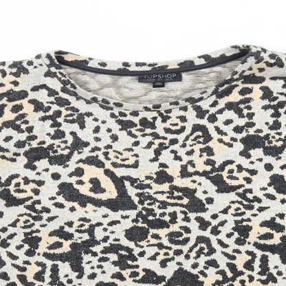 Topshop Womens Multicoloured Round Neck Animal Print Cotton Pullover Jumper Size 10 - Leopard Pattern