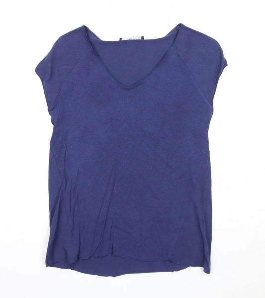 Mango Womens Blue Viscose Basic T-Shirt Size XS V-Neck