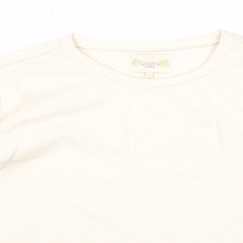 Wandering eyes Womens Beige Polyester Pullover Sweatshirt Size M Pullover