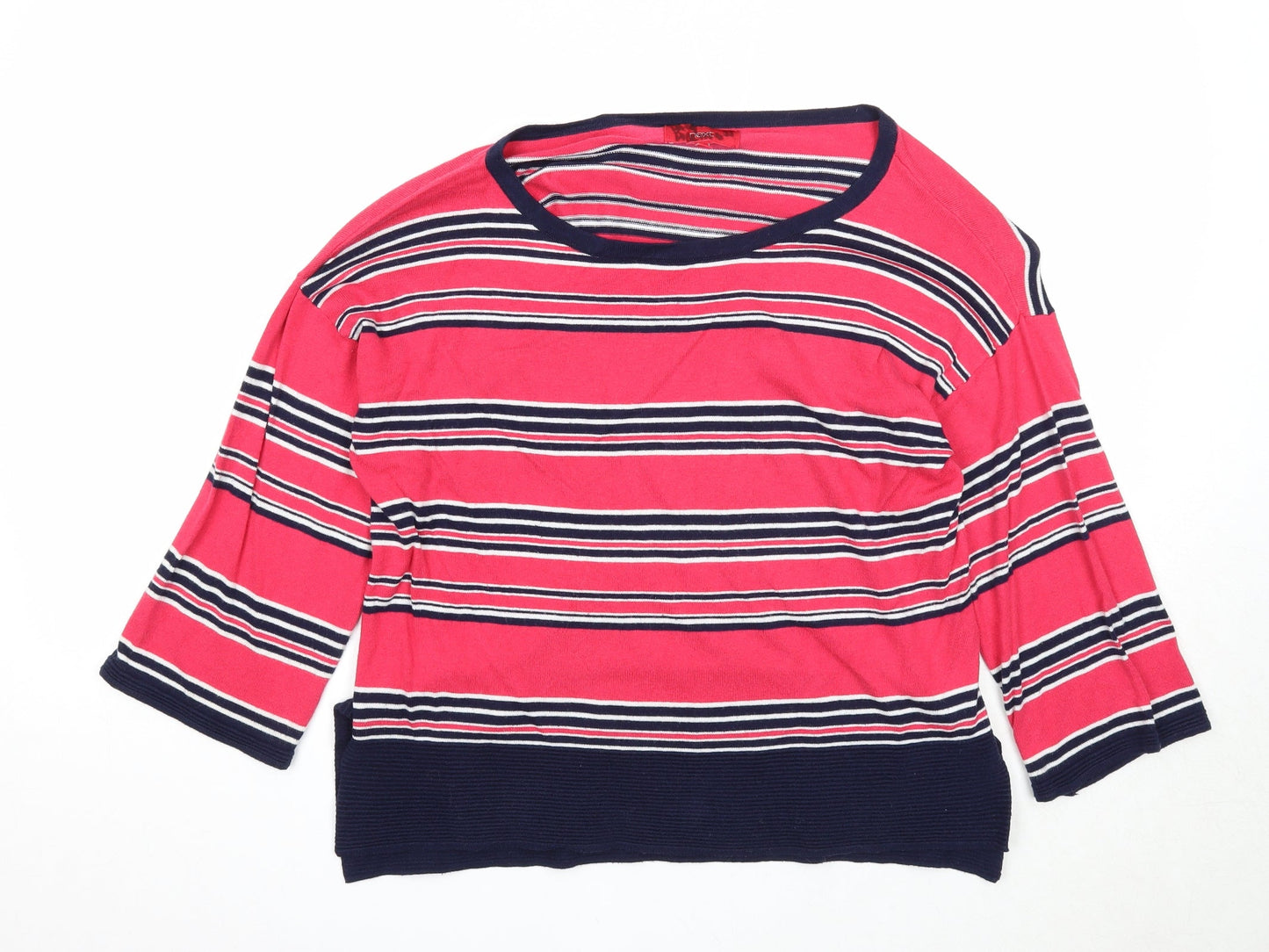 NEXT Womens Pink Round Neck Striped Cotton Pullover Jumper Size 10