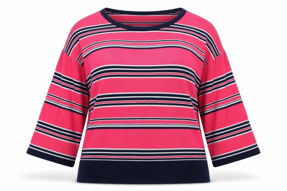 NEXT Womens Pink Round Neck Striped Cotton Pullover Jumper Size 10