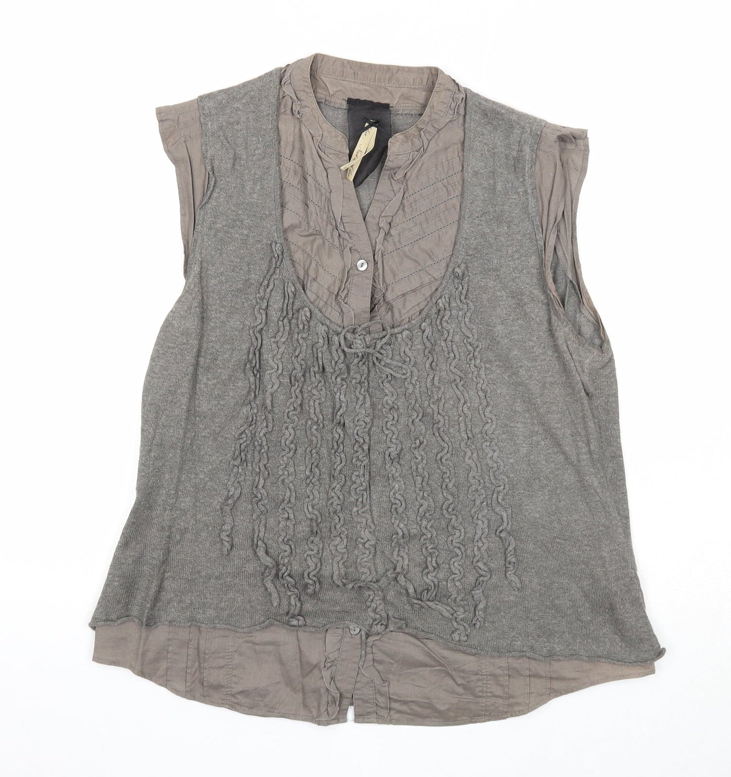 NEXT Womens Green Linen Basic Button-Up Size 10 V-Neck