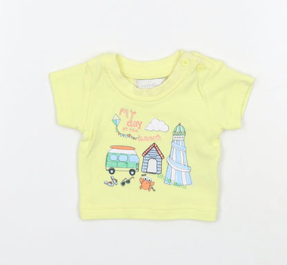 Early Days Girls Yellow Cotton Basic T-Shirt Size Newborn Round Neck Button - Beach