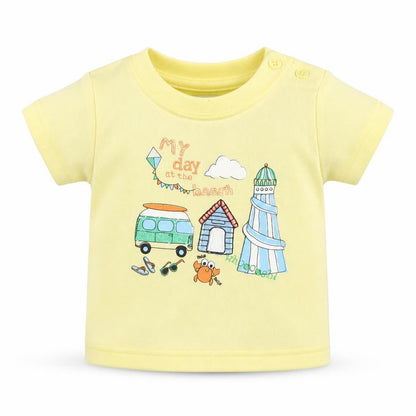 Early Days Girls Yellow Cotton Basic T-Shirt Size Newborn Round Neck Button - Beach