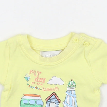 Early Days Girls Yellow Cotton Basic T-Shirt Size Newborn Round Neck Button - Beach