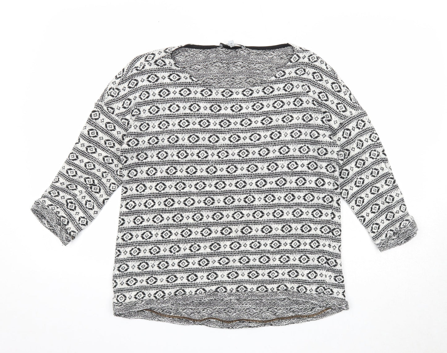 NEXT Womens White Round Neck Geometric Acrylic Pullover Jumper Size 14