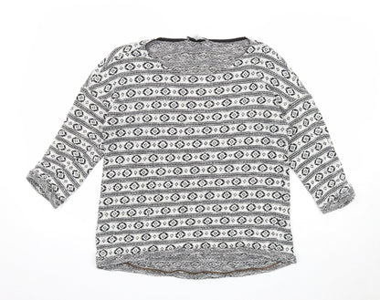 Next Womens White Round Neck Geometric Acrylic Pullover Jumper Size 14